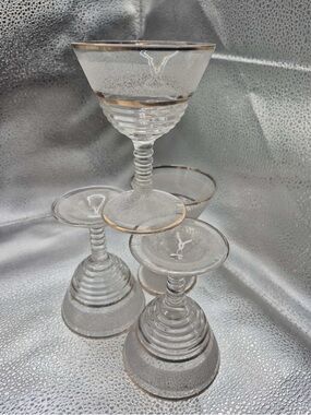 Art Deco Martini Glasses Set 4 Federal Glass Gold Frosted Cocktail Stemware ‘30s